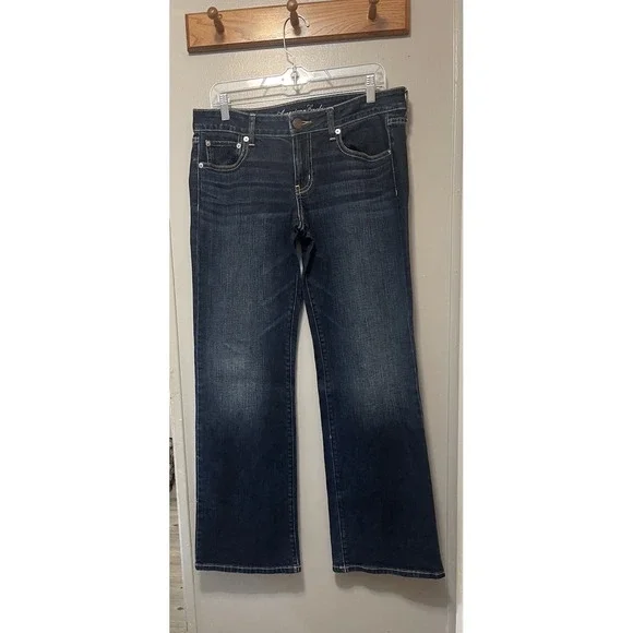 American Eagle Artist Flare Jeans Women 12 Blue Stretch 32" Inseam 9" Rise - Picture 1 of 3